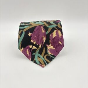 Metropolitan Brand Necktie Silk Vibrant Purple Floral Pattern Lord & Taylor